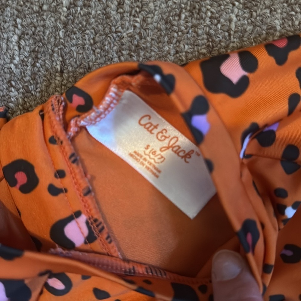 Bundle of Two Girls Pink and Orange Leopard Print Swimsuits - Picture 2 of 4